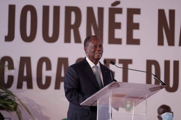 Alassane Ouattara, on National Cocoa and Chocolate Day, in November 2020.