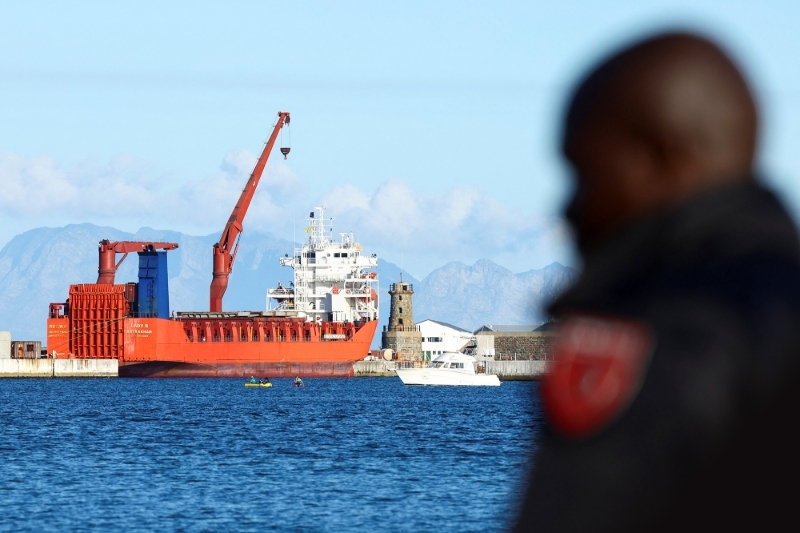 The Russian ship Lady R. docks at Simon's Town naval base near Cape Town on 7 December 2022.