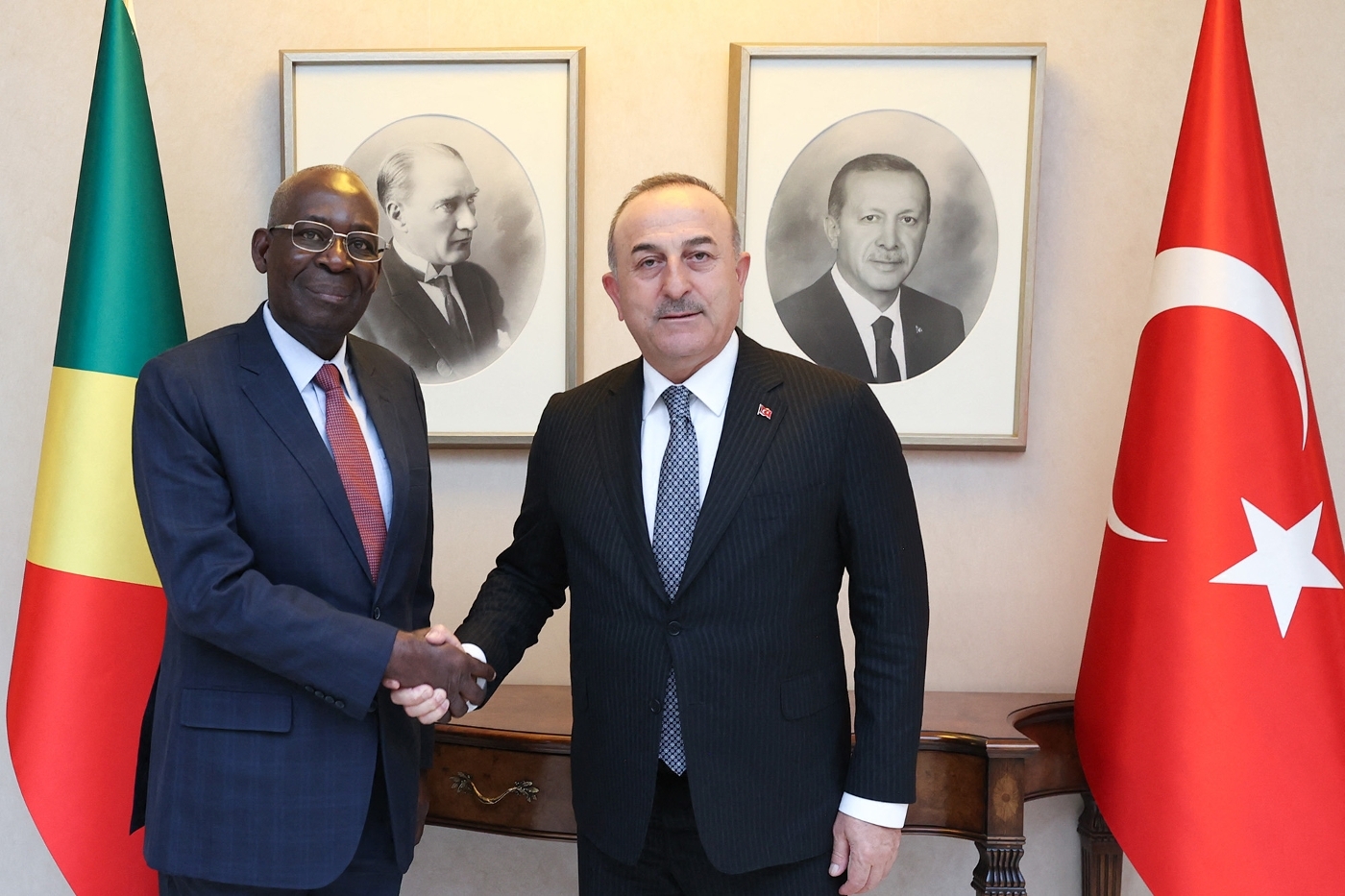 Turkish Foreign Minister Mevlut Cavusoglu meets Florent Ntsiba, Congolese Minister of State and Director of the Presidential Cabinet, on 15 February 2023 in Ankara, Turkiye.