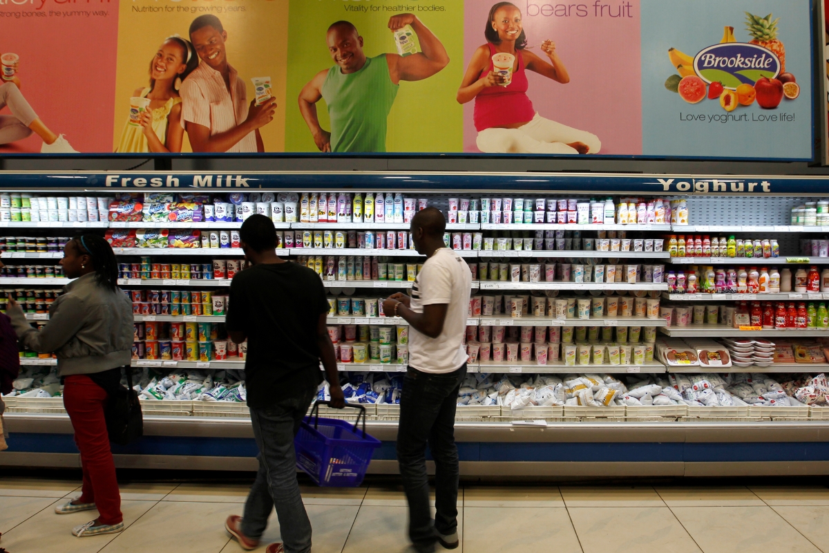 Brookside Dairy's milk products displayed in a supermarket in Nairobi.