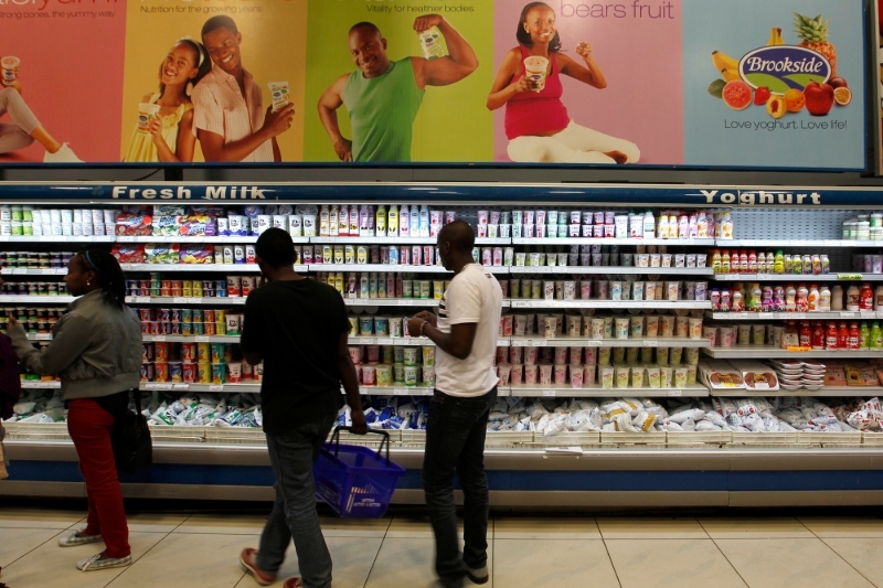 Brookside Dairy's milk products displayed in a supermarket in Nairobi.