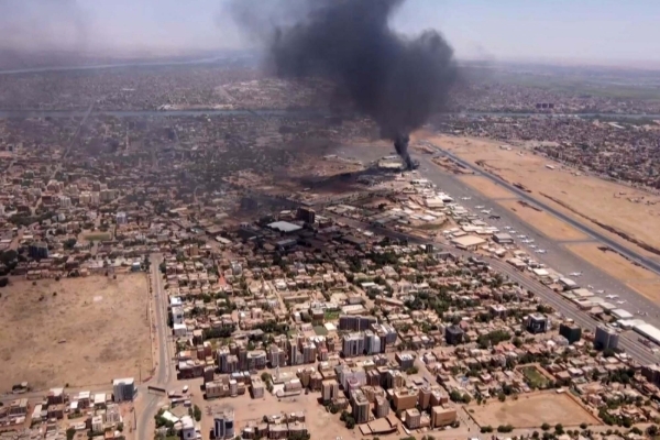 Aerial view of Khartoum airport targeted by gunfire on 20 April 2023.