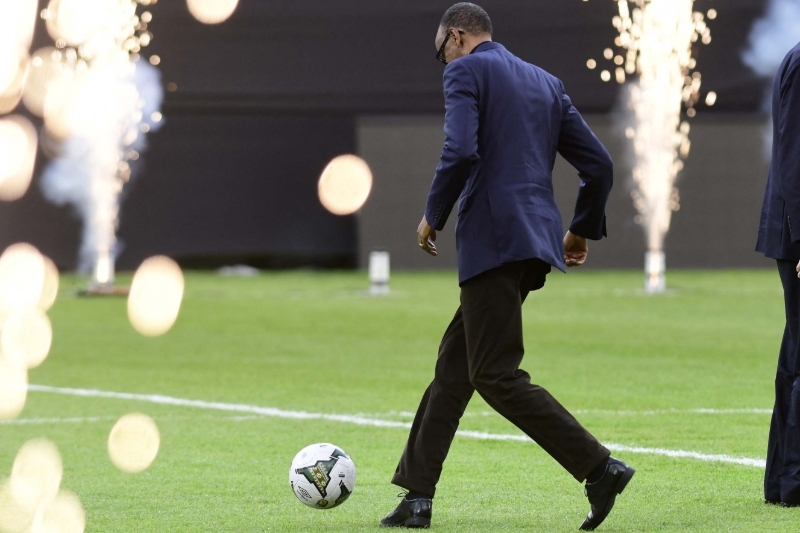 Rwandan president Paul Kagame in a stadium.