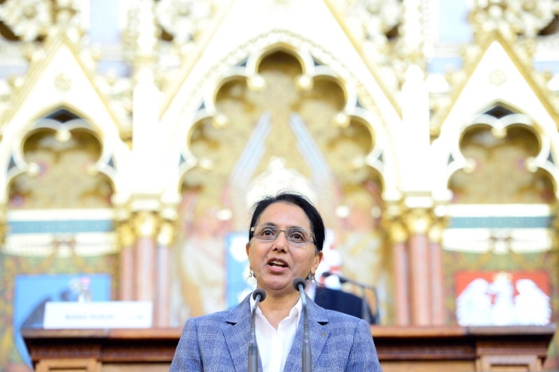 Assistant Director-General of UNESCO Shamila Nair-Bedouelle addresses the closing session of World Science Forum, WSF, in Budapest, Hungary, 23 November 2019.